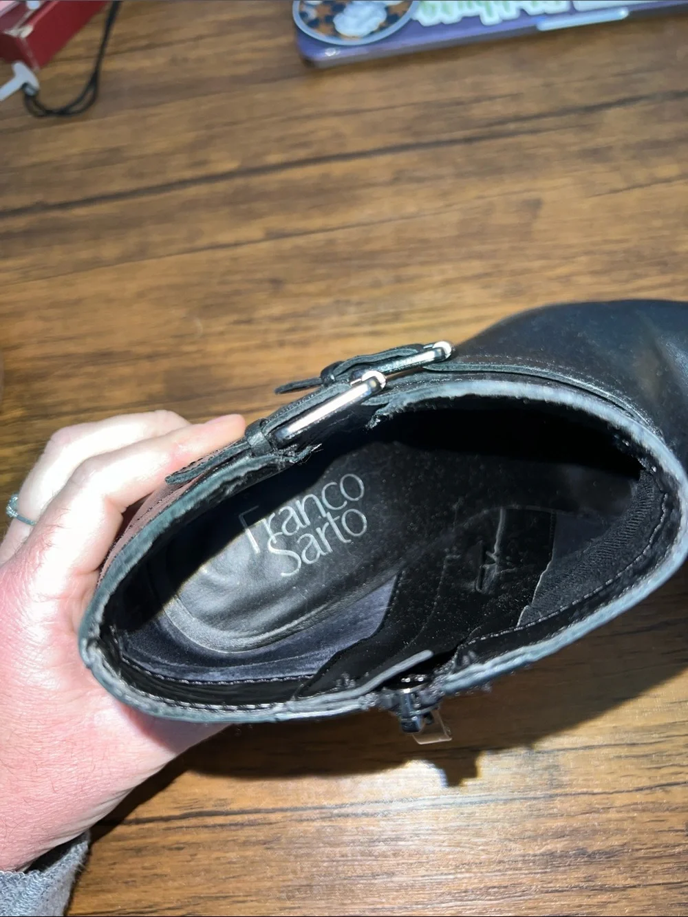 Franco Sarto Buck Black‎ Leather Ankle Booties with Double Buckles- 7